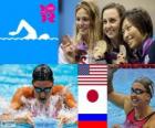 женщин в плавательный 200 метров брассом подиум, Ребекка Сони (Соединенные Штаты), Сатоми Судзуки (Япония), Юлия Ефимова (Россия) - Лондон-2012-